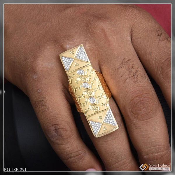 1 gram gold plated rectangle shape glittering design ring