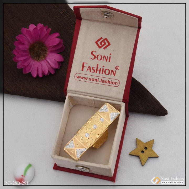 1 gram gold plated rectangle shape glittering design ring