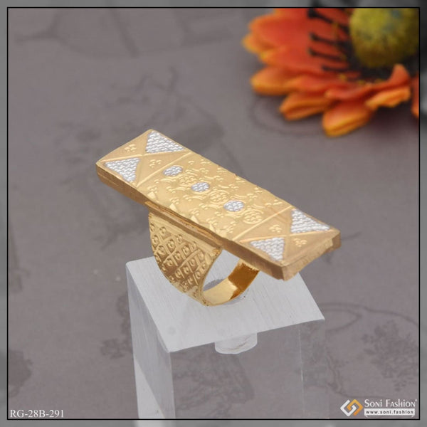 1 gram gold plated rectangle shape glittering design ring