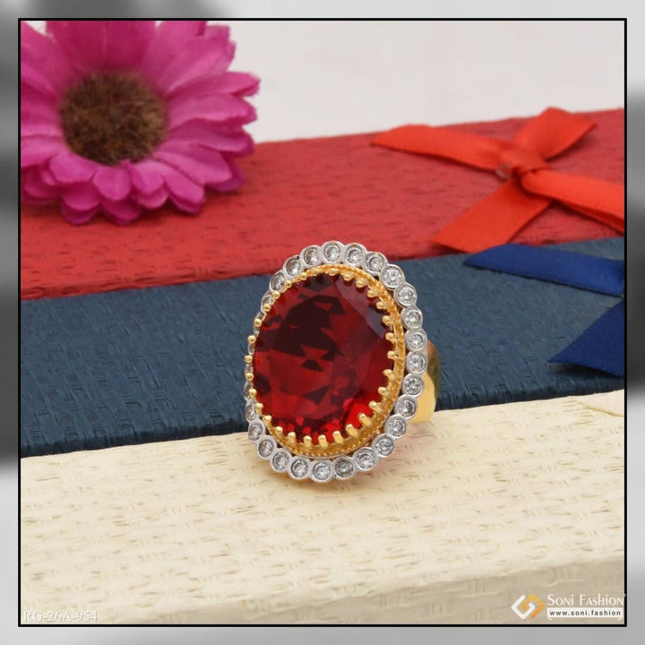 Red stone ring with diamond halo - 1 Gram Gold Plated Men’s Ring A954