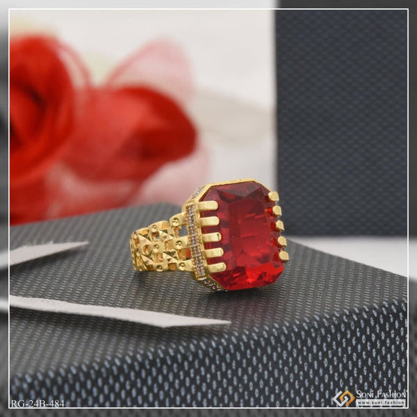 Roman Art Handmade Red Topaz Stack Ring 24k Yellow Gold Over 925 Silve