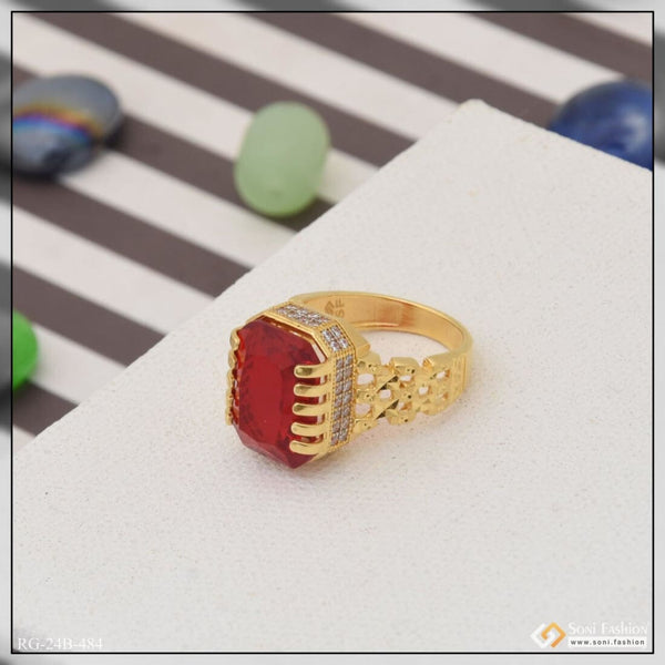 1 Gram Gold Plated Red Stone With Diamond Popular Design