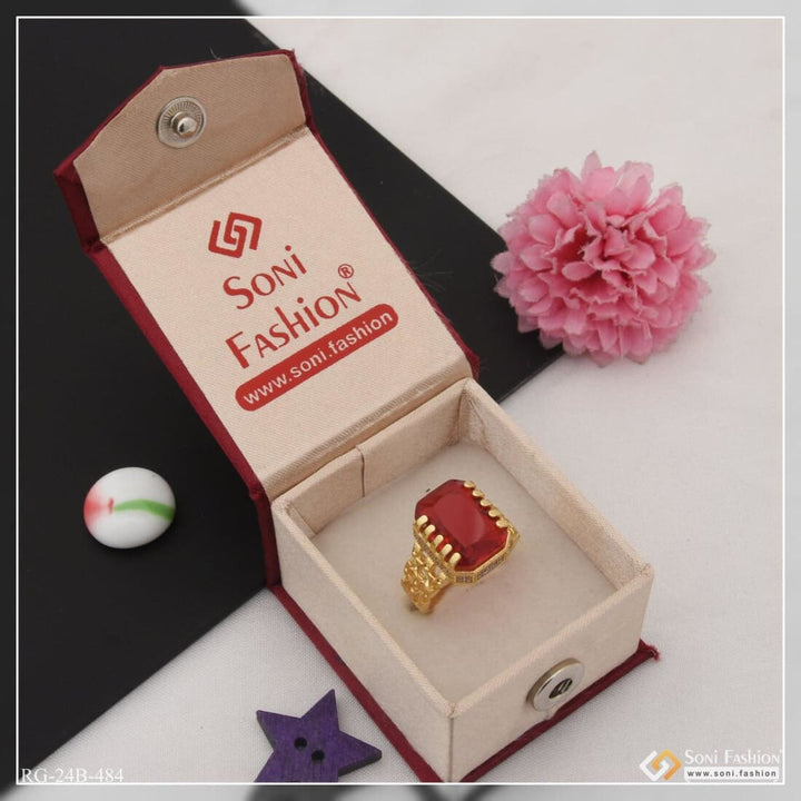 1 Gram Gold Plated Red Stone With Diamond Popular Design