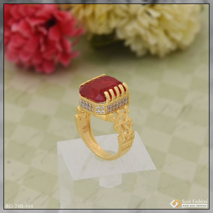 1 Gram Gold Plated Red Stone With Diamond Popular Design