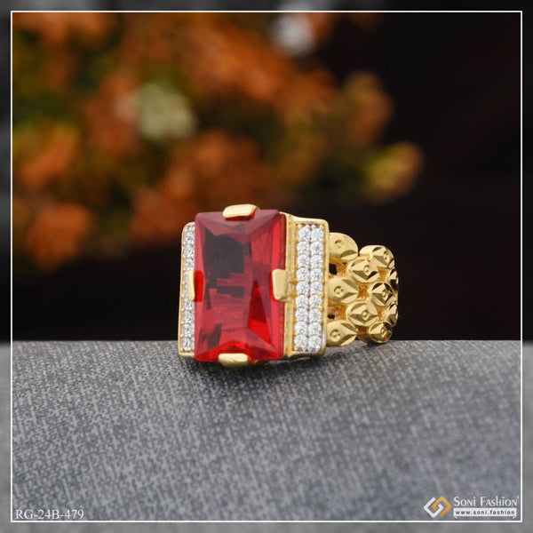 1 Gram Gold Plated Red Stone With Diamond Trending Design