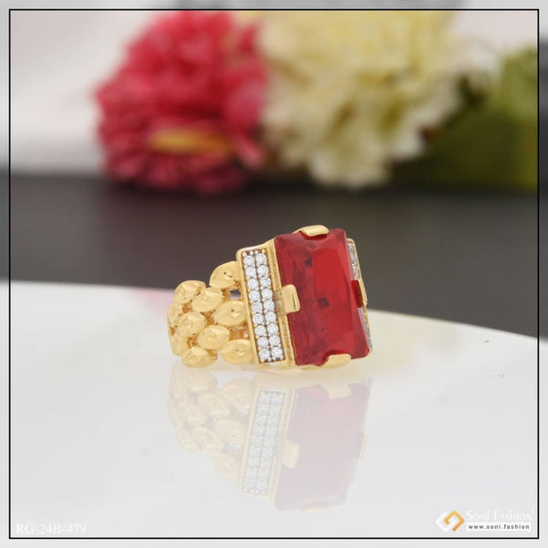 1 Gram Gold Plated Red Stone With Diamond Trending Design