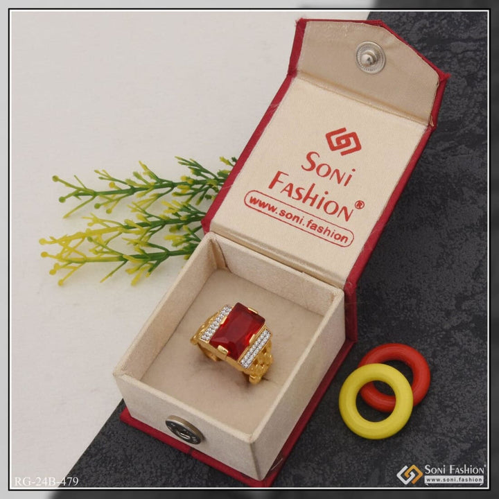 1 Gram Gold Plated Red Stone With Diamond Trending Design