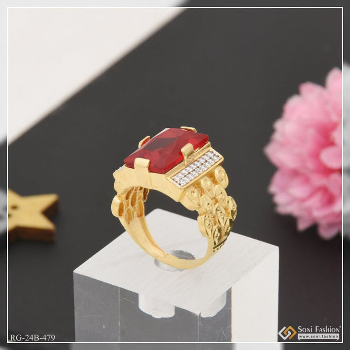 1 Gram Gold Plated Red Stone With Diamond Trending Design