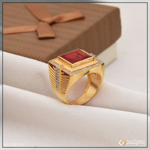 1 Gram Gold Plated Red Stone With Diamond Antique Design