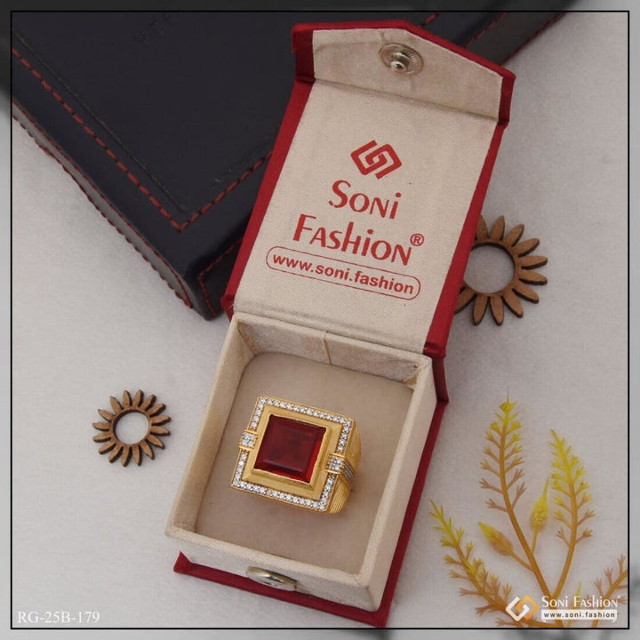 1 Gram Gold Plated Red Stone With Diamond Antique Design