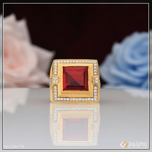 1 Gram Gold Plated Red Stone With Diamond Antique Design