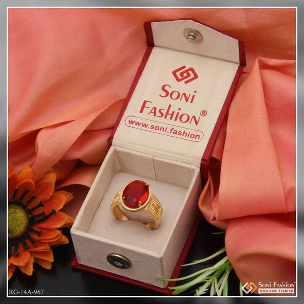 1 Gram Gold Plated Red Stone Ring - Style A967