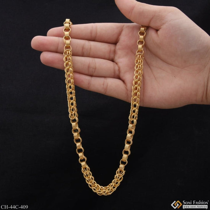 1 gram gold plated ring into finely detailed design chain