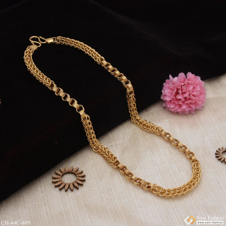 1 gram gold plated ring into finely detailed design chain