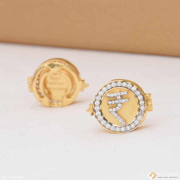 1 Gram Gold Plated Rupee With Diamond Best Quality Button