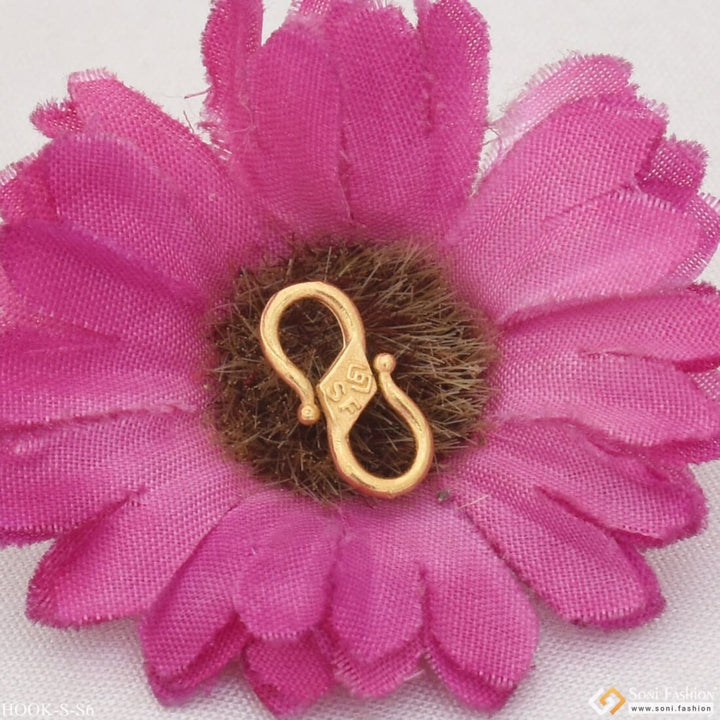 Pink flower with gold ring, 1 gram gold plated S hook for chain - small size - S6.