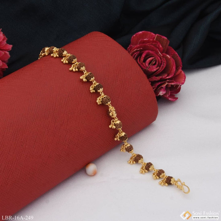 1 Gram Gold Plated Sparkling Design Rudraksha Bracelet For