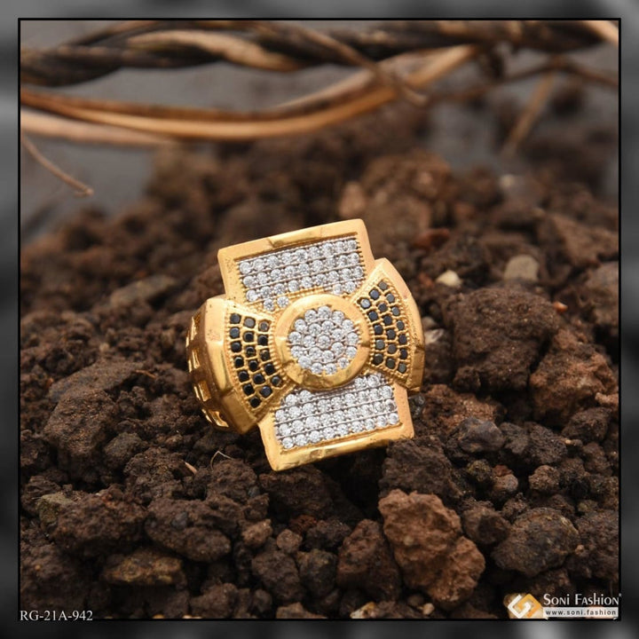 1 gram gold plated square with diamond artisanal design ring