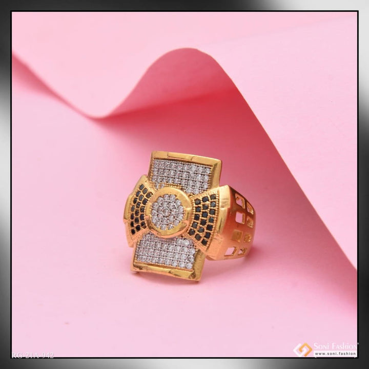 1 gram gold plated square with diamond artisanal design ring