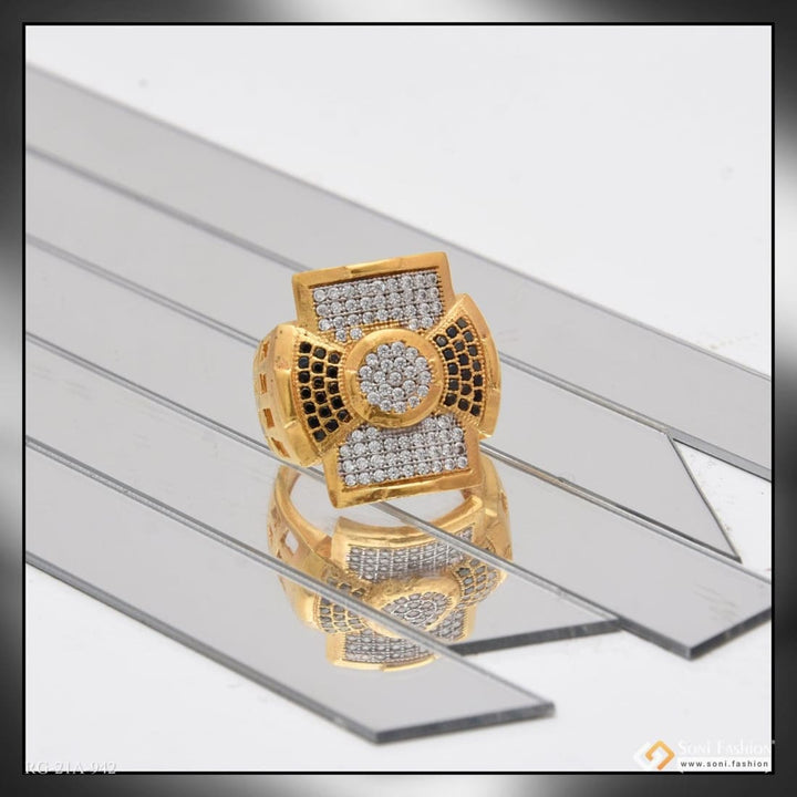 1 gram gold plated square with diamond artisanal design ring