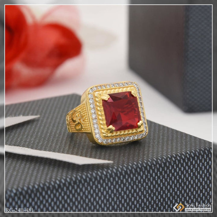 1 gram gold plated red stone with diamond amazing design