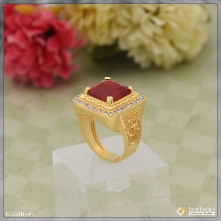 1 gram gold plated red stone with diamond amazing design