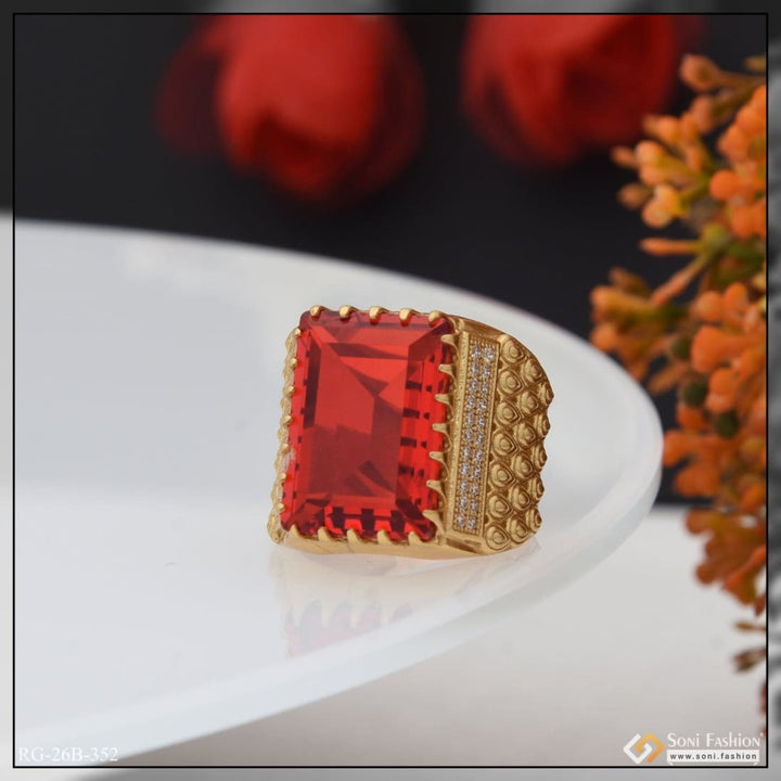 1 gram gold plated red stone with diamond antique design