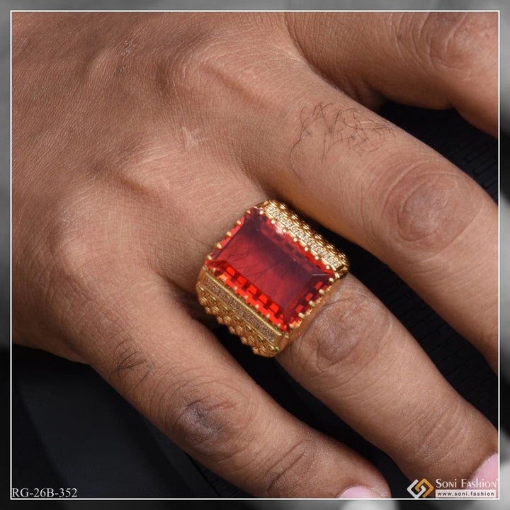 1 gram gold plated red stone with diamond antique design