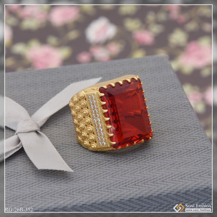 1 gram gold plated red stone with diamond antique design