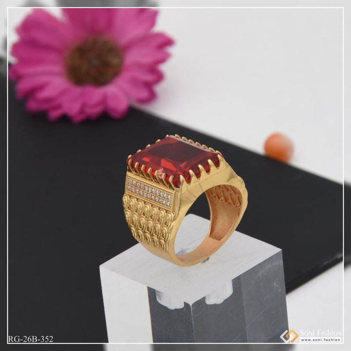 1 gram gold plated red stone with diamond antique design