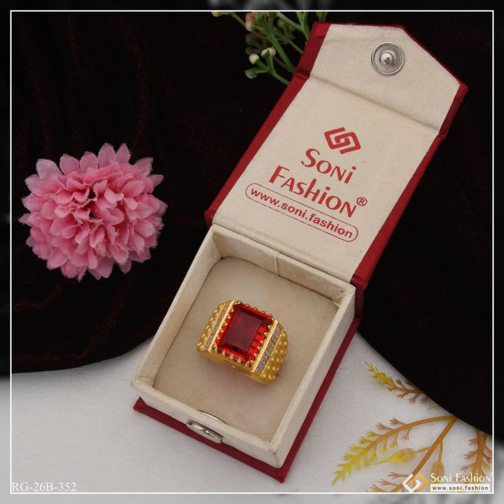 1 gram gold plated red stone with diamond antique design