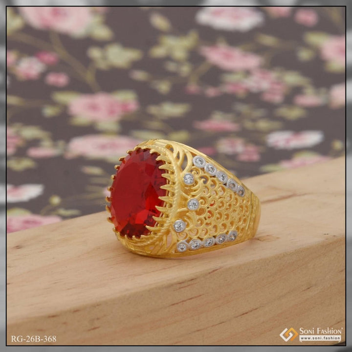 1 gram gold plated red stone with diamond antique design