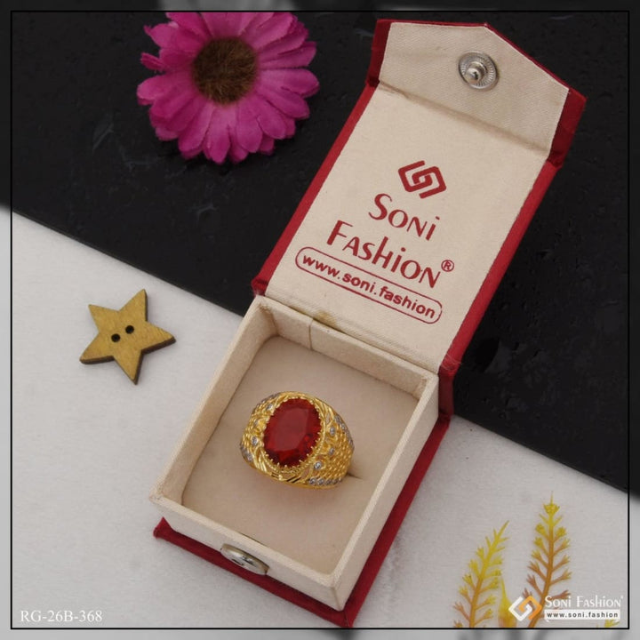 1 gram gold plated red stone with diamond antique design