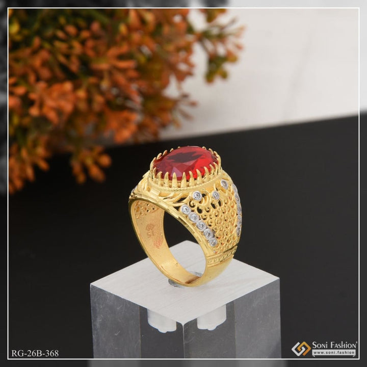 1 gram gold plated red stone with diamond antique design