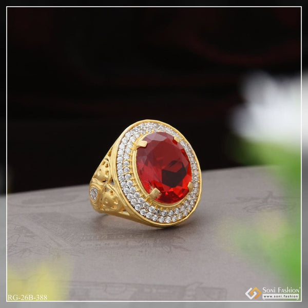 1 gram gold plated red stone with diamond antique design