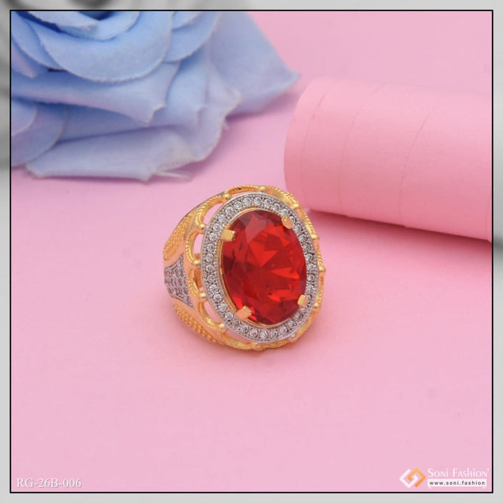 1 gram gold plated red stone with diamond best quality ring