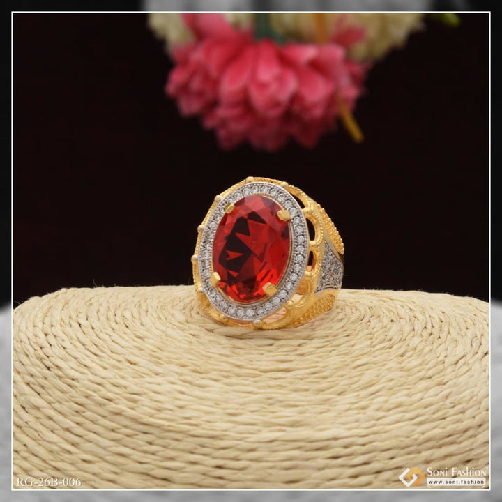 1 gram gold plated red stone with diamond best quality ring