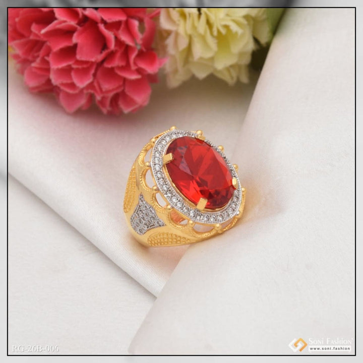 1 gram gold plated red stone with diamond best quality ring