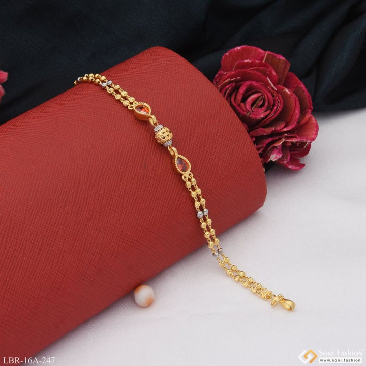 1 Gram Gold Plated Red Stone With Diamond Fashionable