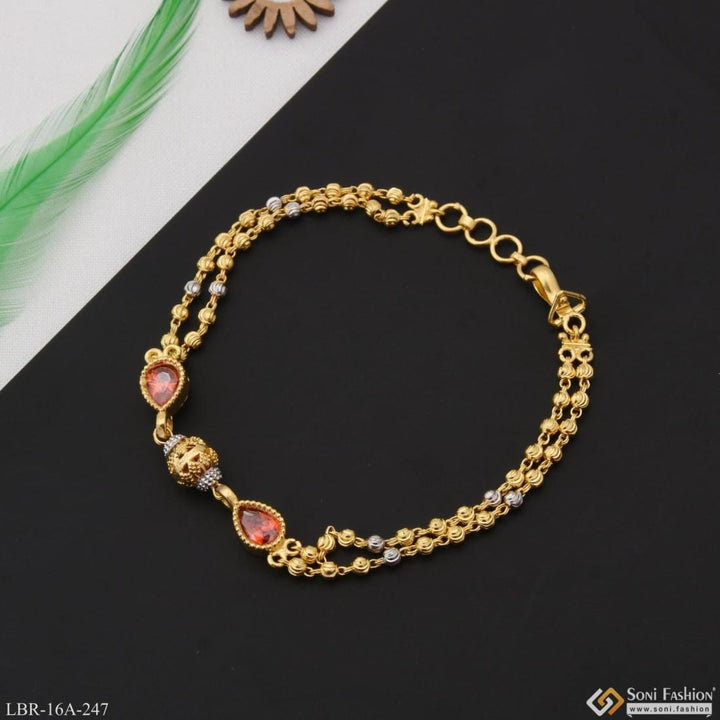 1 Gram Gold Plated Red Stone With Diamond Fashionable