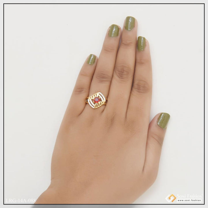 1 Gram Gold Plated Red Stone With Diamond Funky Design Ring