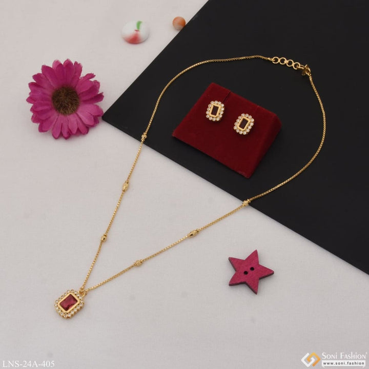 1 gram gold plated red stone fashion-forward necklace set