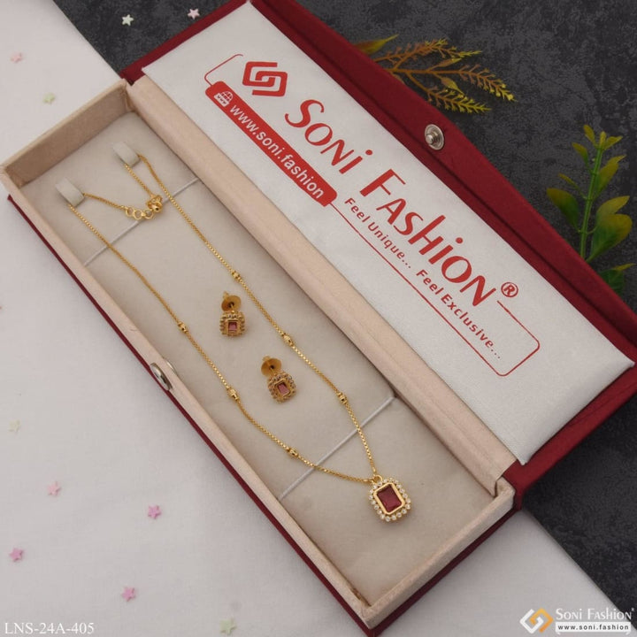 1 gram gold plated red stone fashion-forward necklace set