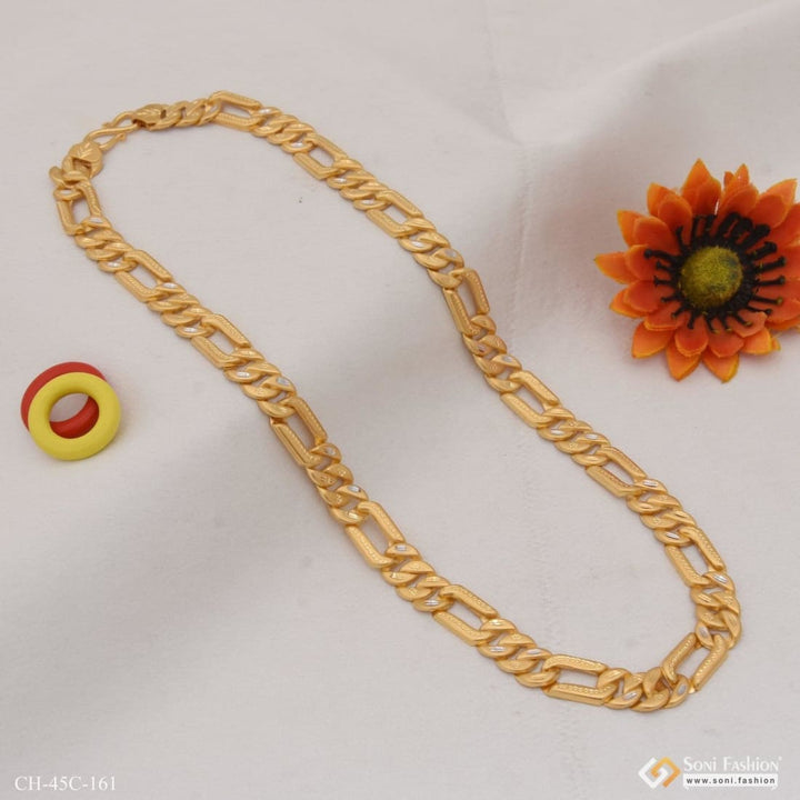 1 Gram Gold Plated High-class Design Chain For Men - Close Up of Necklace and Flower on Table