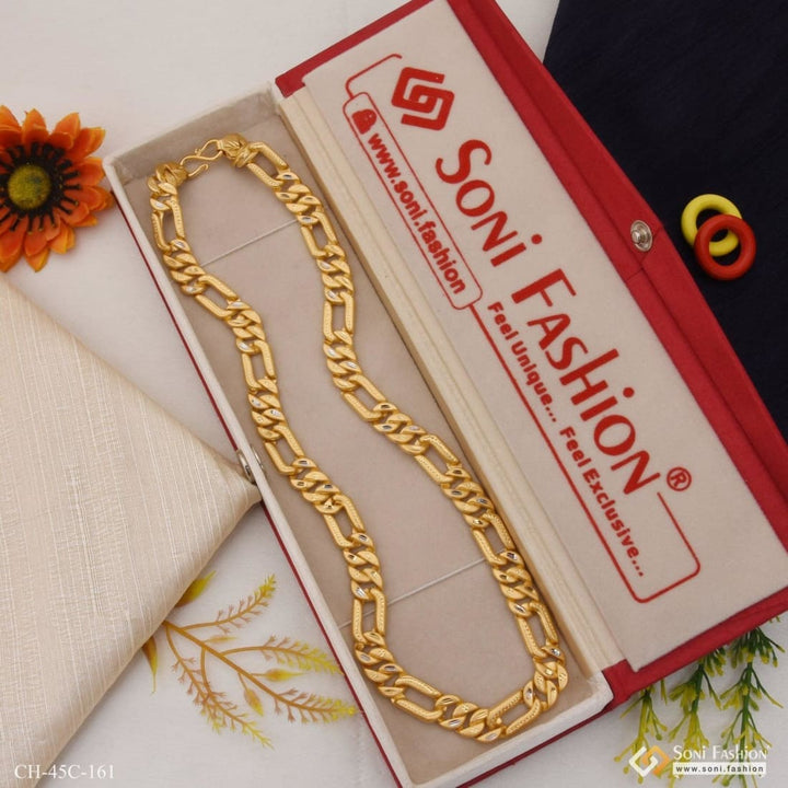 1 Gram Gold Plated High-Class Design Chain For Men - Style C161, inch golden chain made from high-quality materials