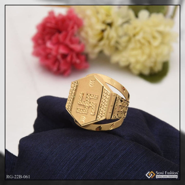 1 gram gold plated swastik attention-getting design ring for