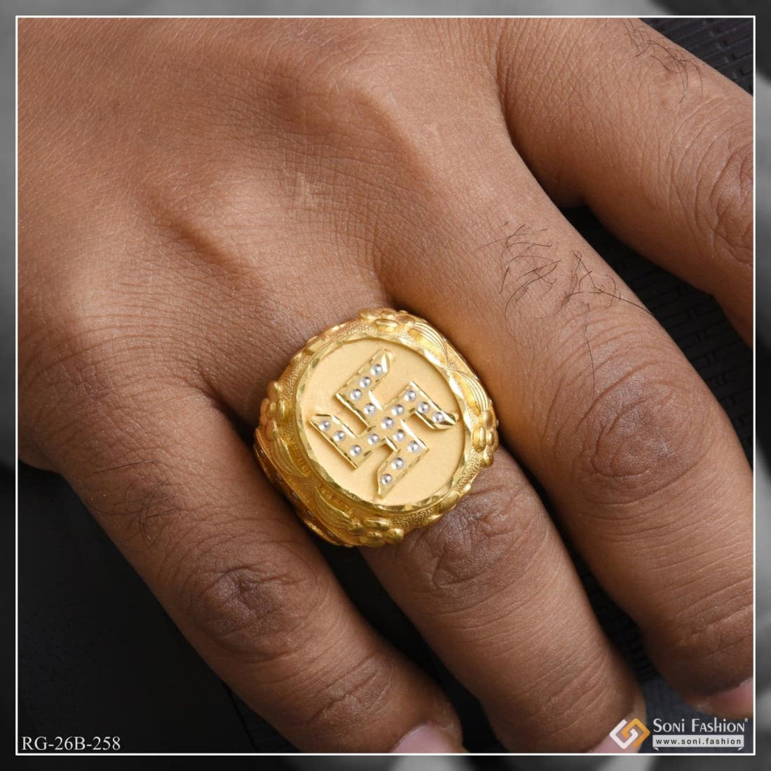 Swastik Gents Ring In 22K Gold | Nemichand Bamalwa & Sons (J)