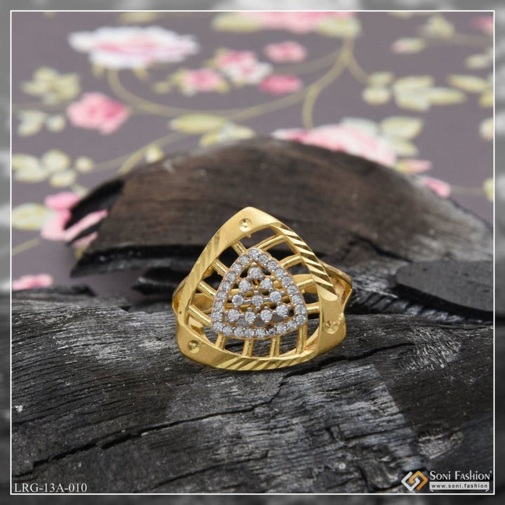 1 gram gold plated triangle with diamond casual design ring