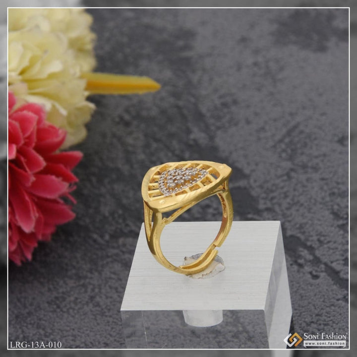 1 gram gold plated triangle with diamond casual design ring