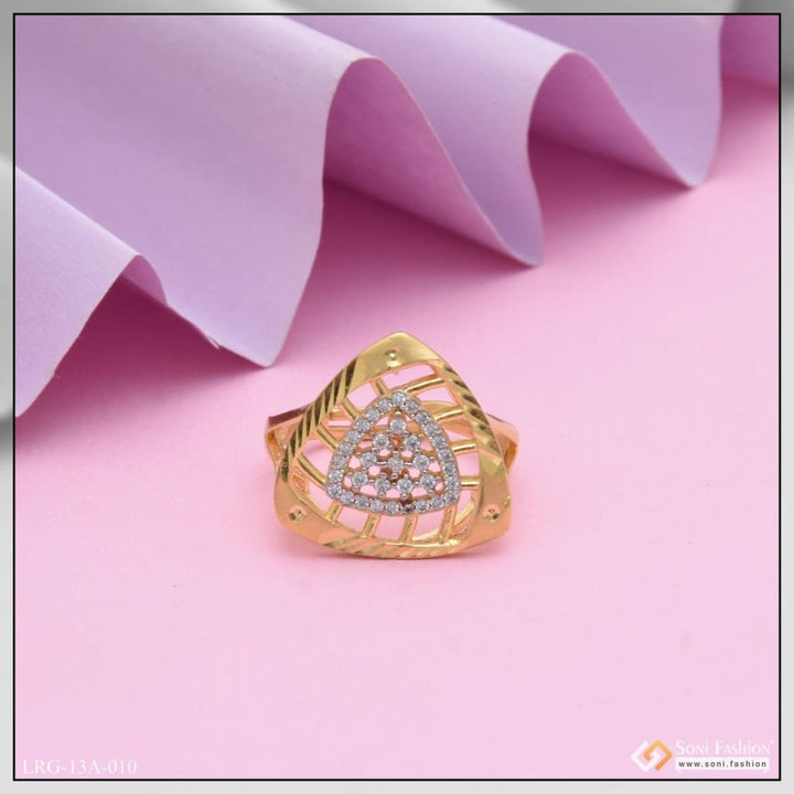 1 gram gold plated triangle with diamond casual design ring